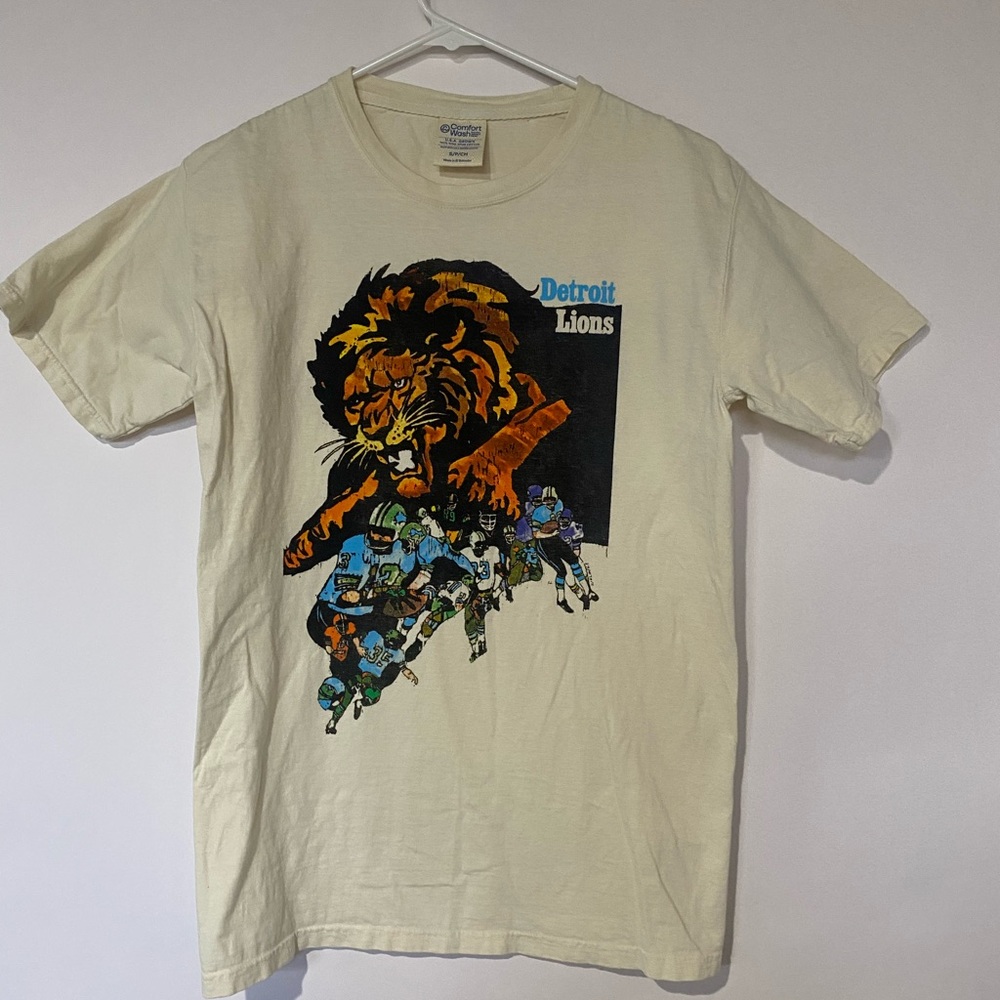 Detroit Lions 1968 Art Print Tshirt Sz Small Football Crew Neck Cream Tailgate